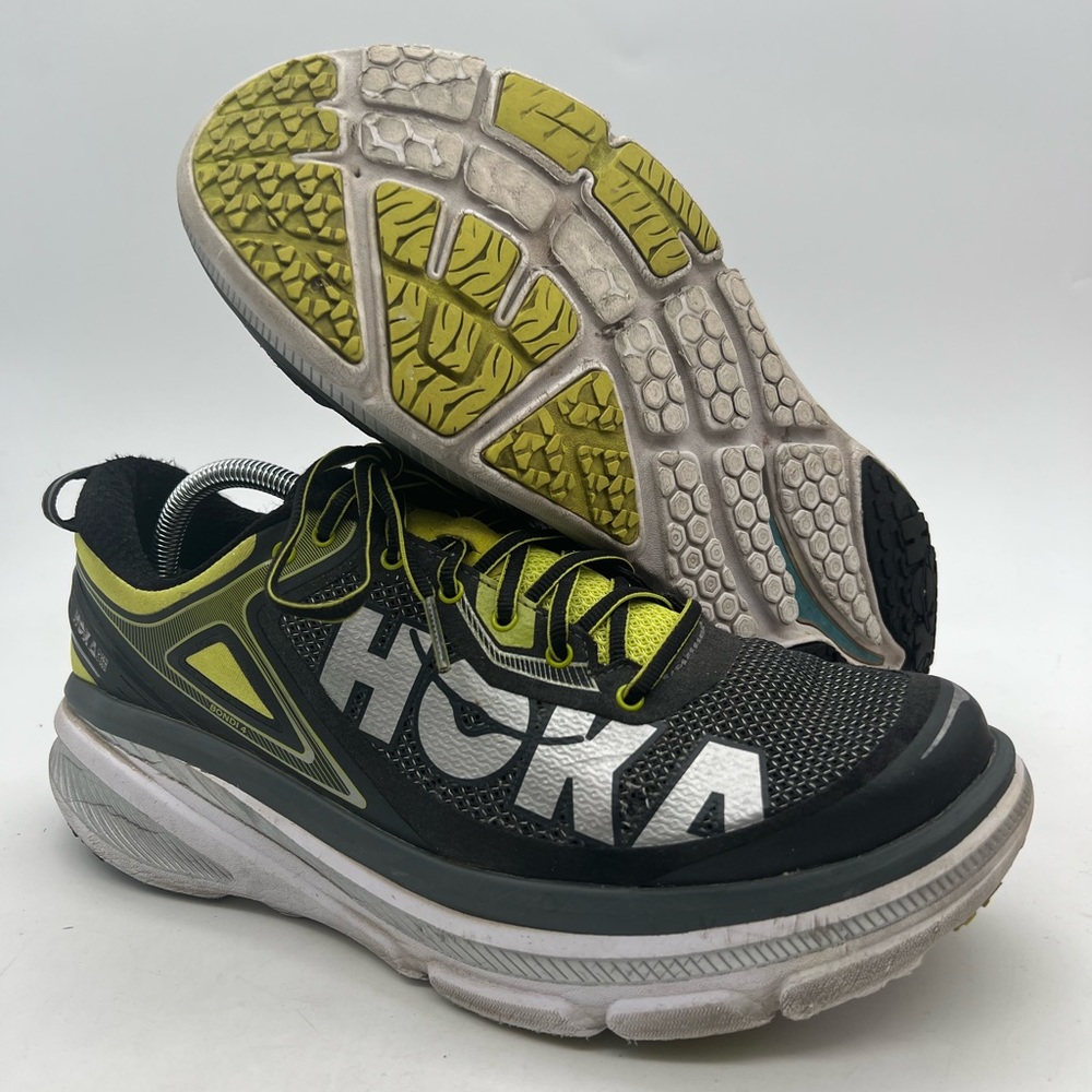 Hoka One One Bondi 4 Running Athletic Shoes Men’s Size 9.5 2E Gray Yellow
